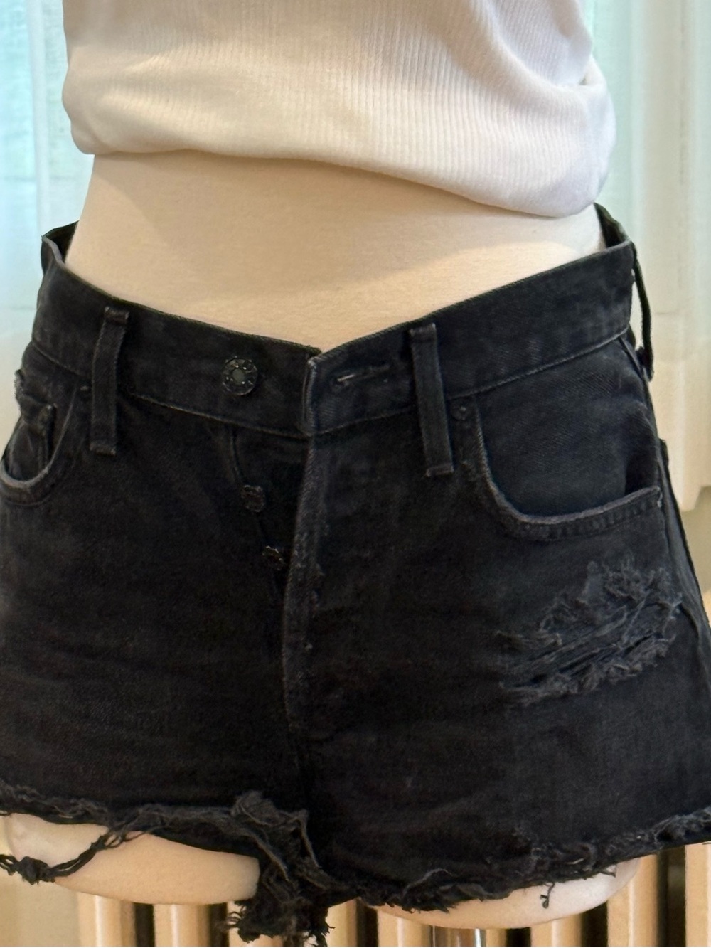 Agolde Black Distressed High-Rise Jean Shorts